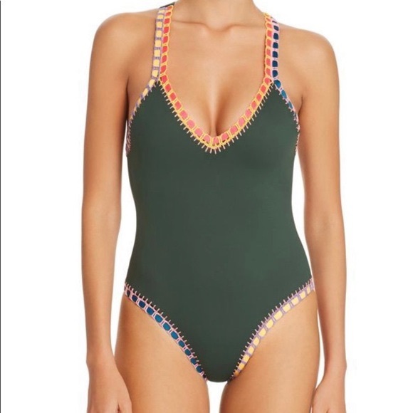 Platinum Swimwear green one- piece with crochet - Picture 1 of 6